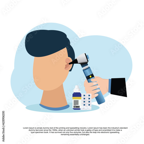 otolaryngologist checking ears of patient use otoscope vector flat illustration