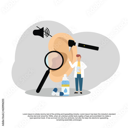 otolaryngologist checking ears of patient use otoscope vector flat illustration