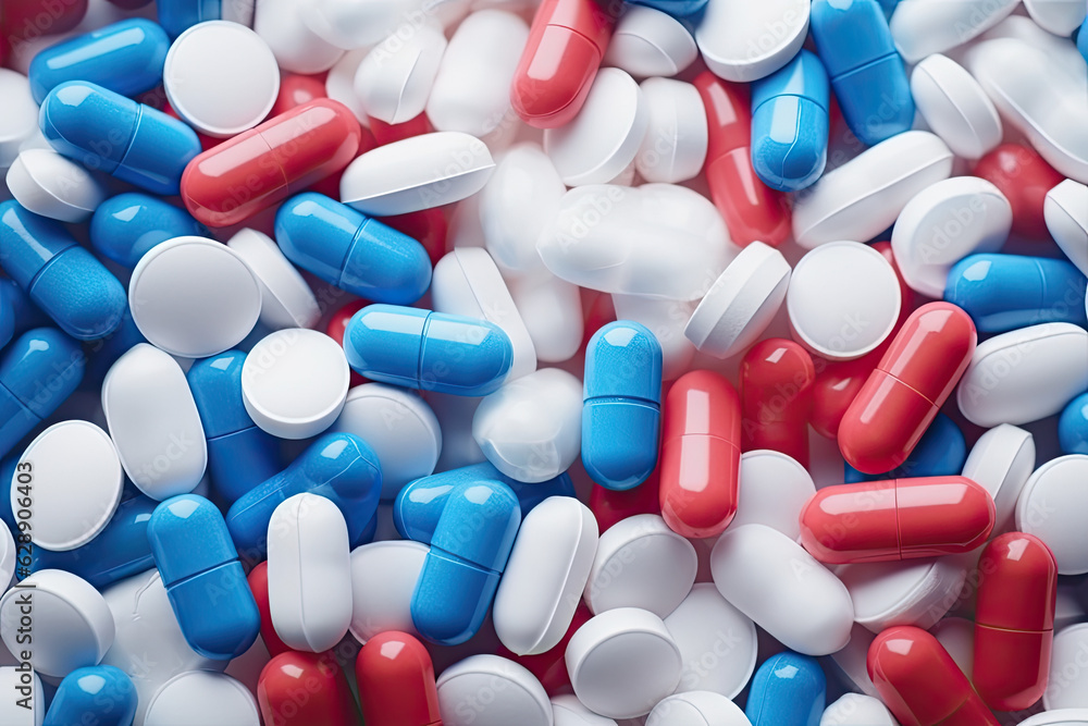 Top View: Heap of Medical Pills in White, Blue, and Other Colors
Top View: Heap of Medical Pills in White, Blue, and Other Colors