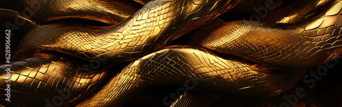 modern futuristic looking coiled gold snake with modern black background