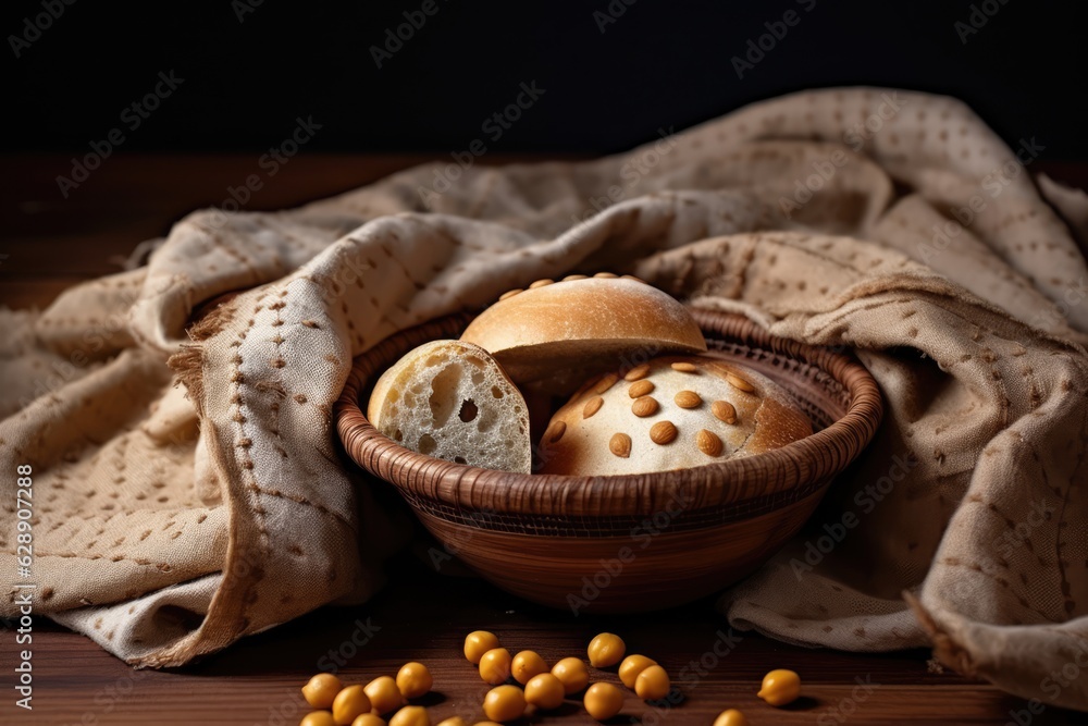 Basket of fresh bread and nuts