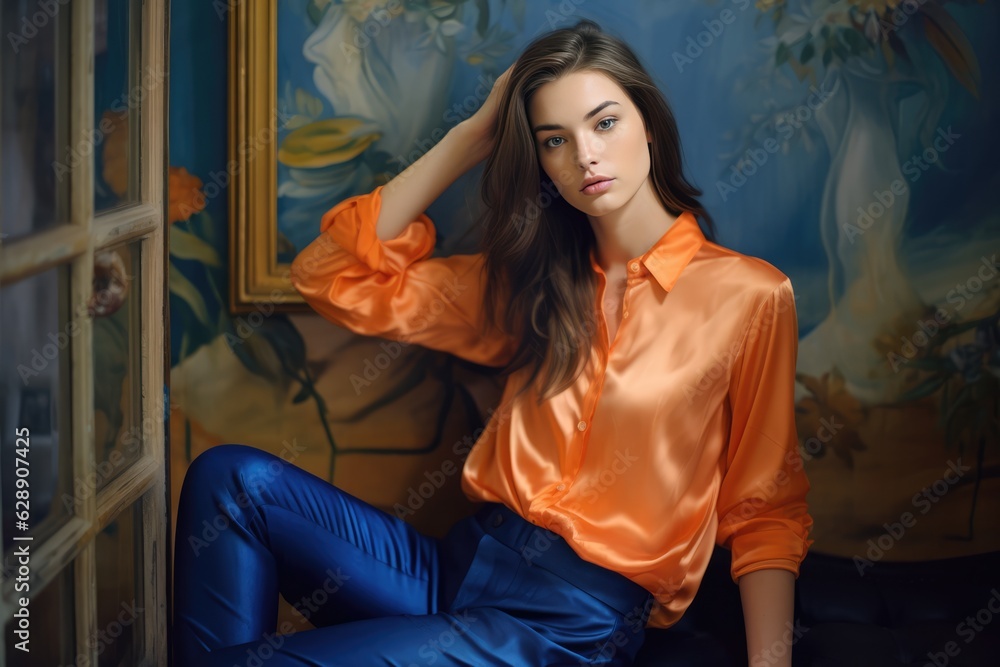 Fashionable woman in an orange top Fictional Character Created By Generative AI.