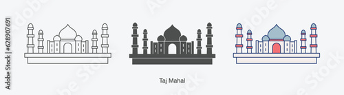 Taj Mahal icon in different style vector illustration. Taj Mahal vector icons designed filled, outline, line and stroke style for mobile concept and web design. 