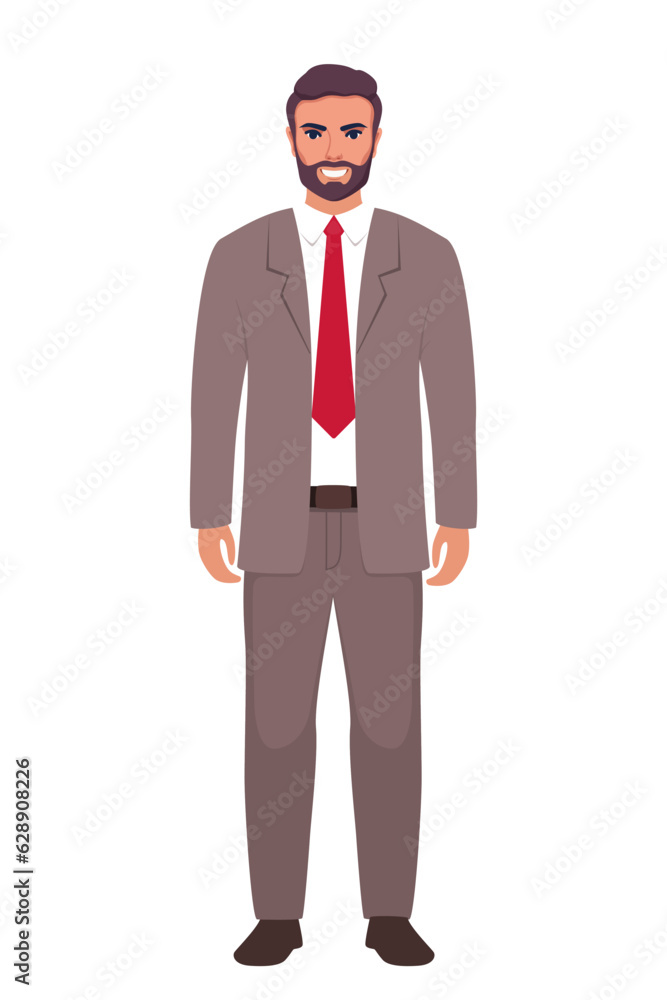 Elegant young man in business suit. Flat sytle illustration of a handsome successful businessman.