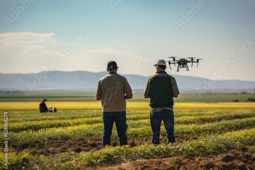 farmers with drone in farm,agriculture generative ai