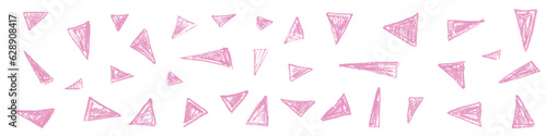 Abstract Paint Stroke Triangle Pattern. Bold Grunge Brush Lines in Pink. Marker Drawn Geometric and Organic Shapes. Striped Graffiti Elements. Flat Vector Illustration on White Background.