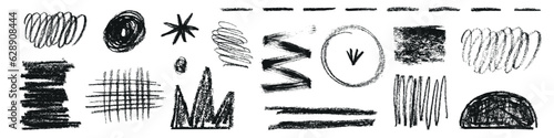Abstract Black Ink Strokes forming Bold Wavy Lines and Circles. Grunge Brush Paint Shapes Creating Organic Scribbles. Flat Vector Illustration on White Background