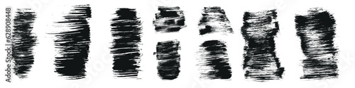 Brush paint strokes creating a texture with black ink. Paintbrush elements . Splash box shapes with grunge lines. Flat vector illustrations isolated on white background