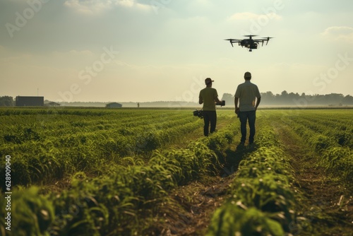 farmers with drone in farm,agriculture generative ai