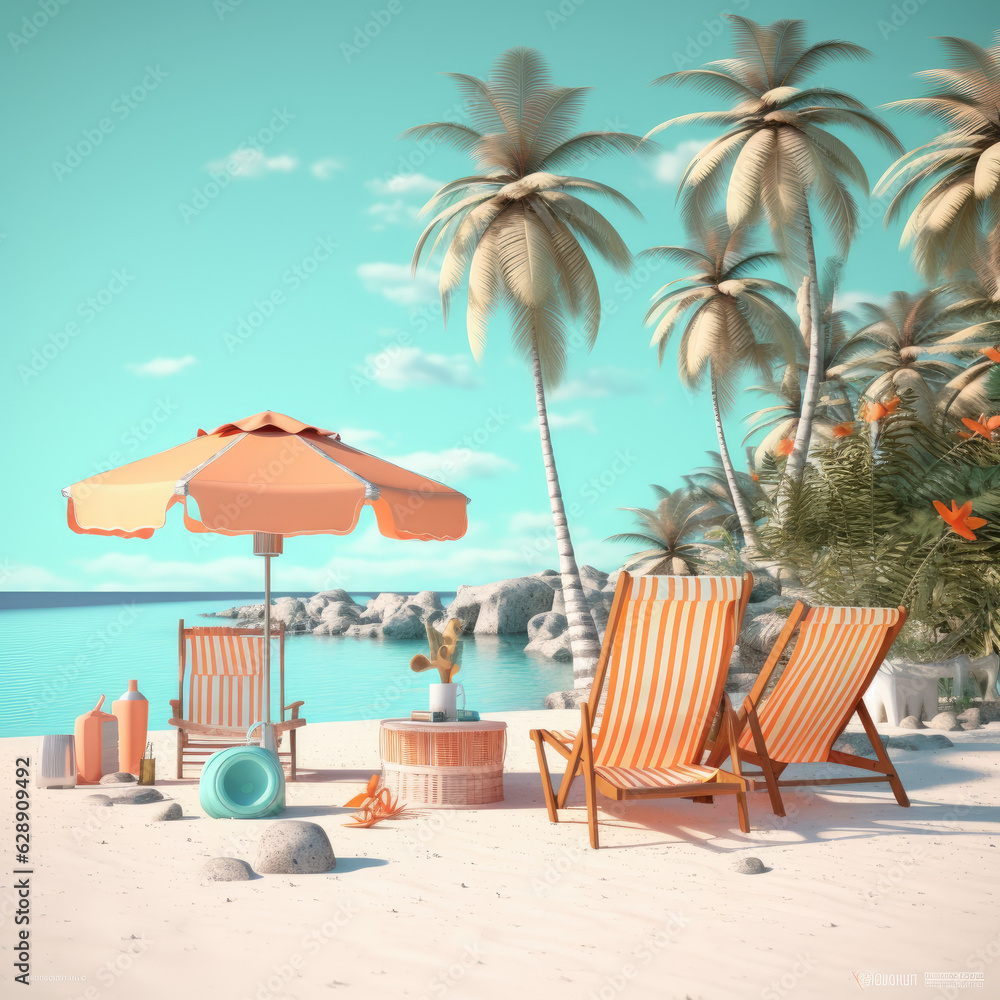 Illustration: 3D Rendering of Summer Vacation Beach Background
