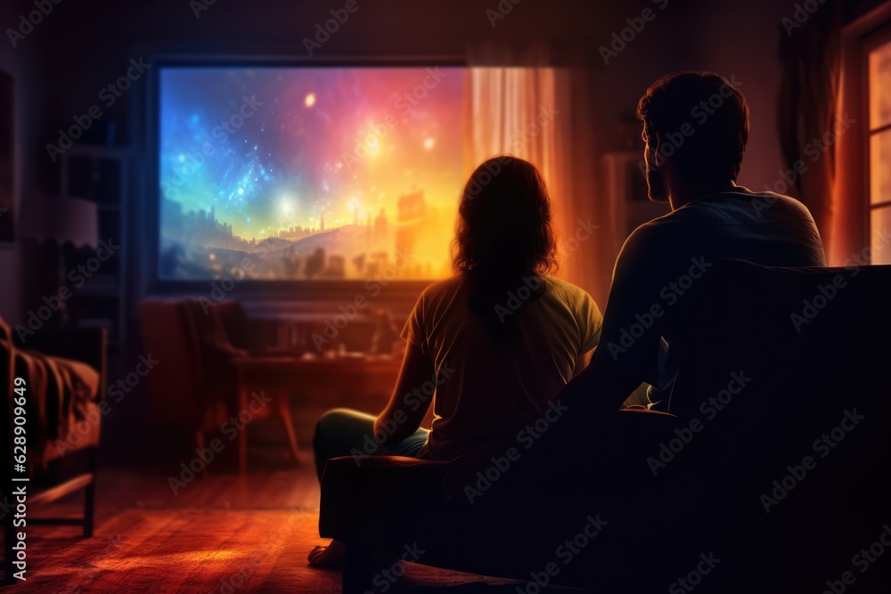 A Couple Enjoying a Movie Together on the Big Screen Fictional Character Created By Generative AI