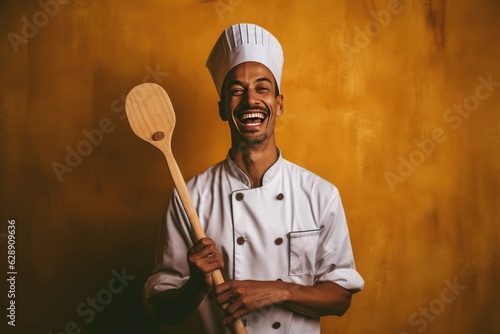 A cheerful male chef posing with his wooden spoon Fictional Character Created By Generative AI