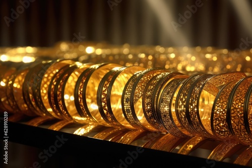 A collection of 24 gold coins, shining in the light, arranged neatly on a table