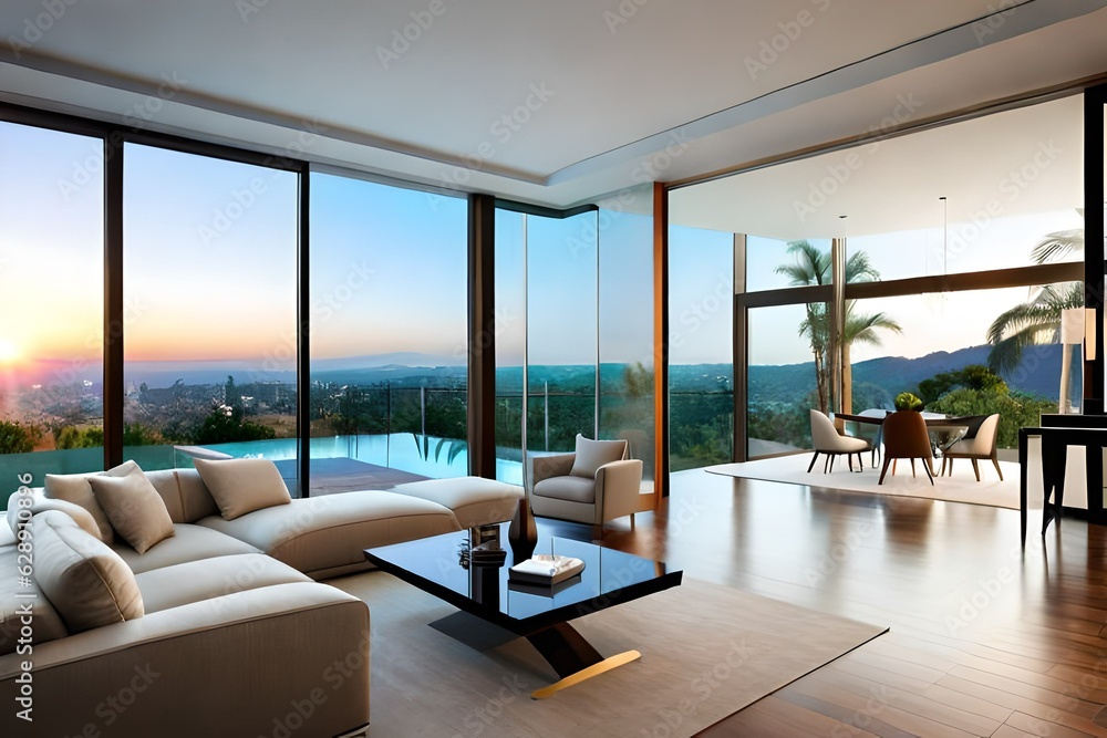modern living room with pool Generated Ai modern living room with pool Generated Ai
