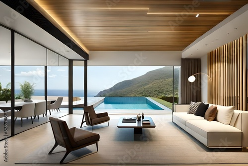 modern living room with pool Generated Ai © AQ Arts