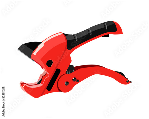 Vector Illustration Multifunction Ratchet type PVC Tube and Plastic Pipe Cutter, Pipe Cutting, Plumbing Pipe, Wire and Trunking cutter isolated on white background. Carpentry tools.