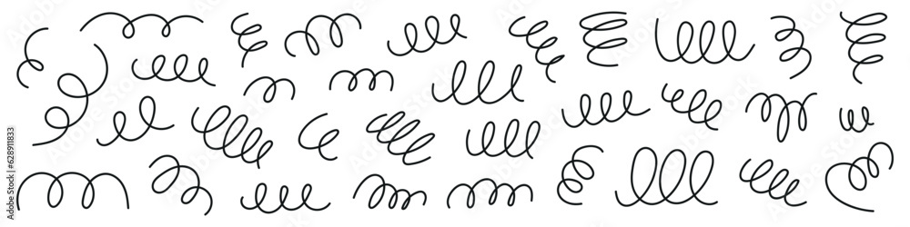 Lines of spirals, springs, icons geometrically looped, shapes coiled ...