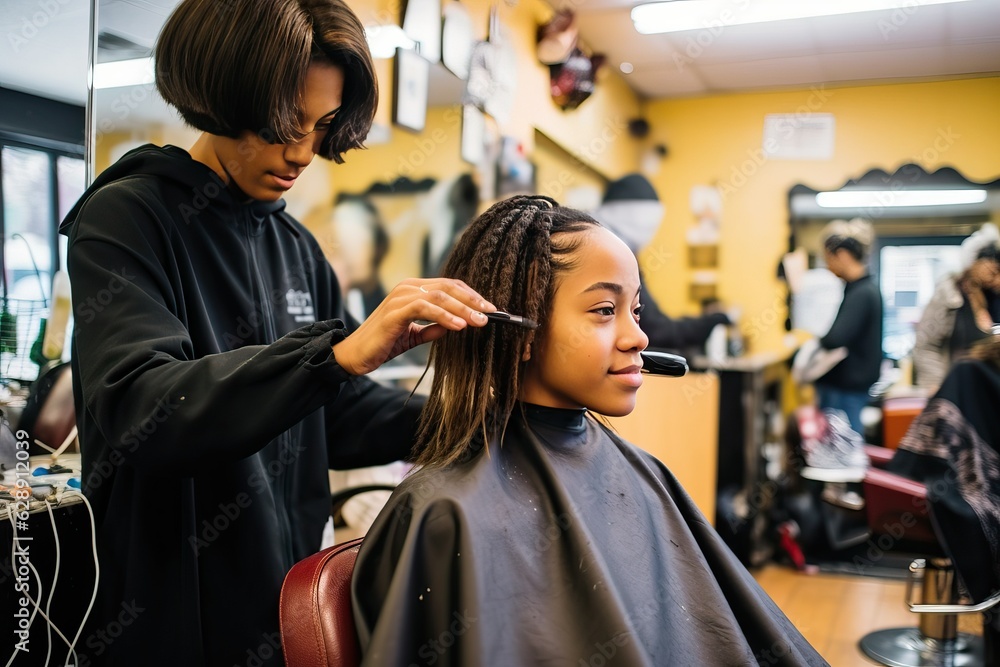 Woman getting haircut at a salon, hair care Woman getting haircut at a salon, hair care