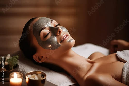 Spa therapy, Woman enjoying and relax spa day, treatment anti-aging for face. 