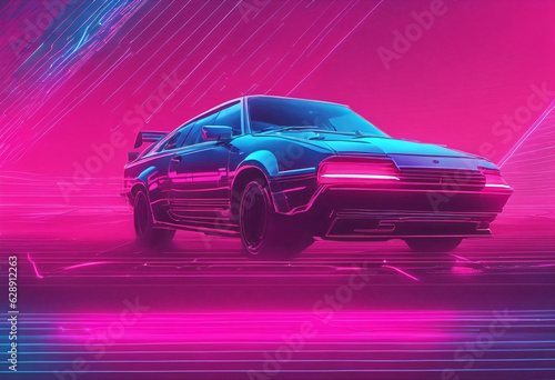 Futuristic neon outrun synthwave wallpaper