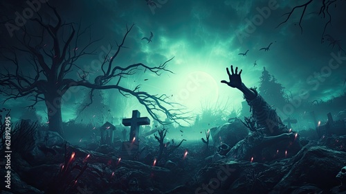 Zombie hands on cemetery