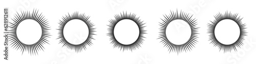 Sonic Circle Icons Collection. Graphic patterns music waves and radio sound lines. Visuals in a round, spiral form. Flat vector illustrations isolated on white background.