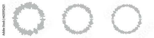Sonic Circle Icons Collection. Graphic patterns music waves and radio sound lines. Visuals in a round, spiral form. Flat vector illustrations isolated on white background.