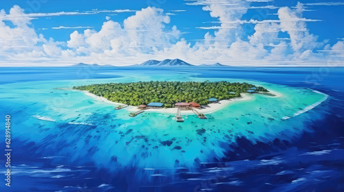 oil painting on canvas, Beautiful drone aerial view of w Maldives. (ai generated)