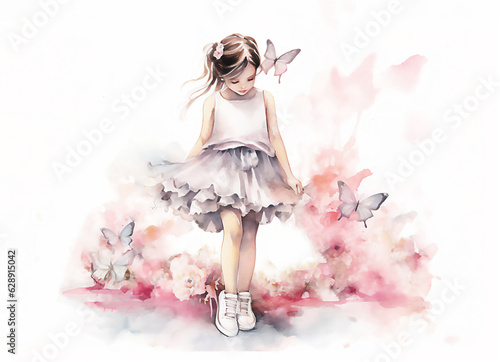 Cute little princess girl in white sneakers on feet. Post processed AI generated image.
