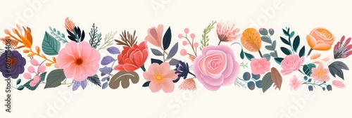 Beautiful romantic flower collection with roses, leaves, floral bouquets, flower compositions, Generative AI