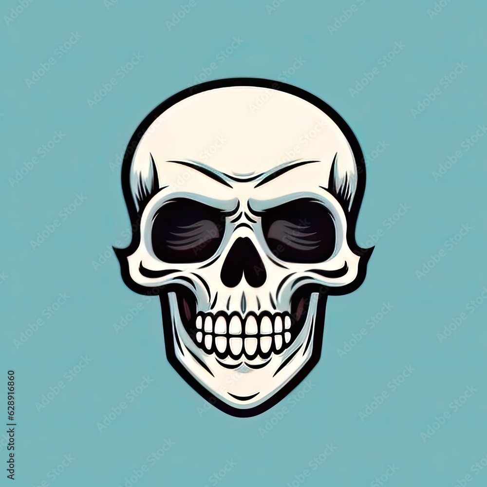 Fototapeta premium A cartoon skull icon with crossbones and facial expressions generative AI