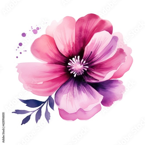 A brush stroke watercolor flower illustration in pink and purple generative AI