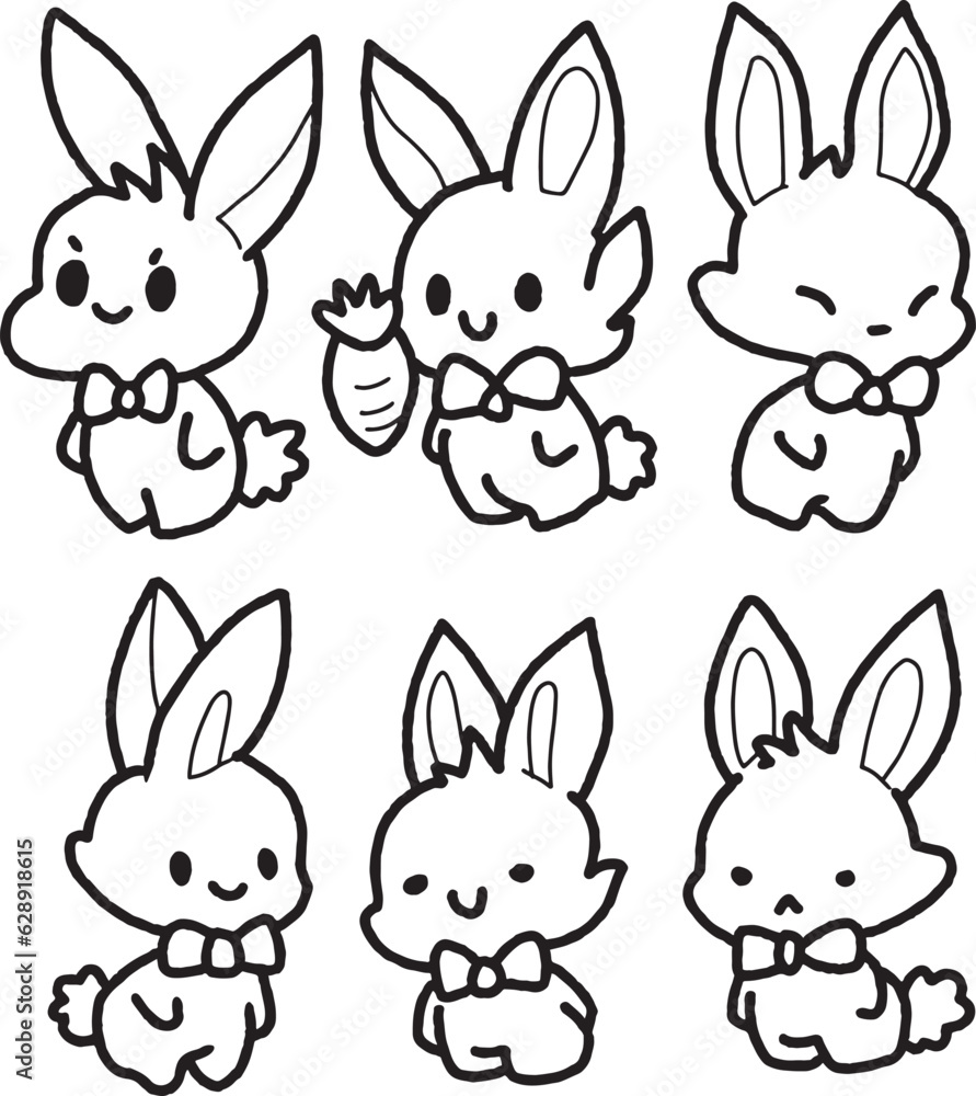 Fototapeta premium Rabbit pose draw clip art outline
