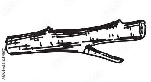 Outline clipart of wood twig. Doodle of natural tree branch, forest stick. Hand drawn vector illustration isolated on white background.