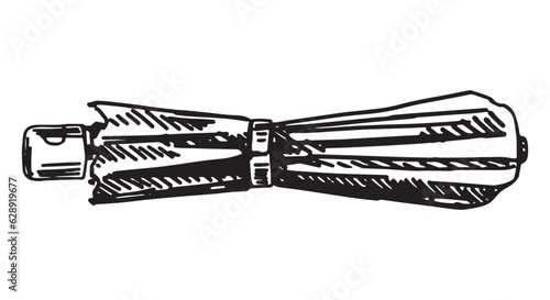 Doodle of folded umbrella. Outline drawing of rainy weather accessory. Hand drawn vector illustration. Single clipart isolated on white background.