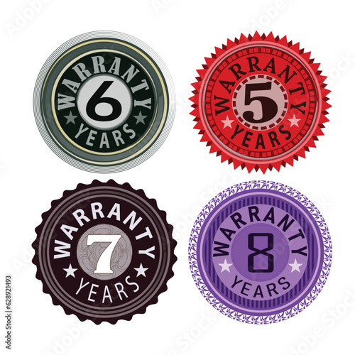 Set of badges and labels. 5 6 7 8 years warranty - concept badges design vector image