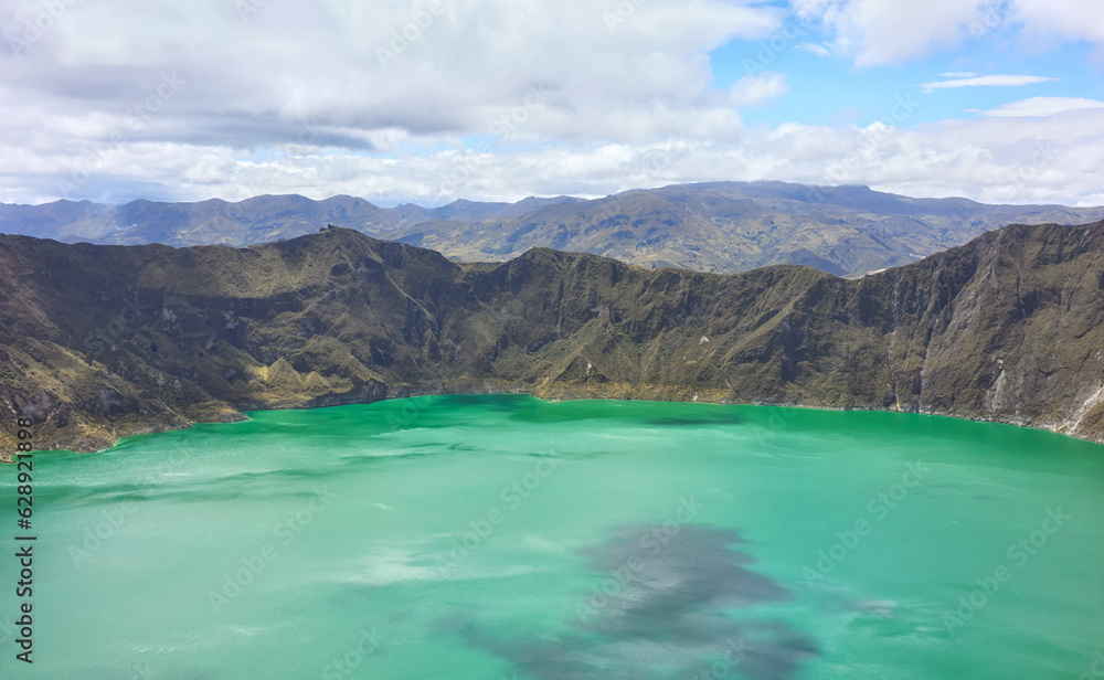Quilotoa crater lake, most western volcano in the Ecuadorian Andes, Ecuador.