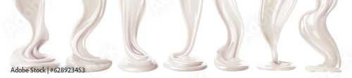 Set of pouring cream streams isolated on transparent background.