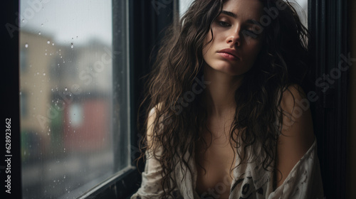 Depressed young woman near window at home, closeup © MP Studio