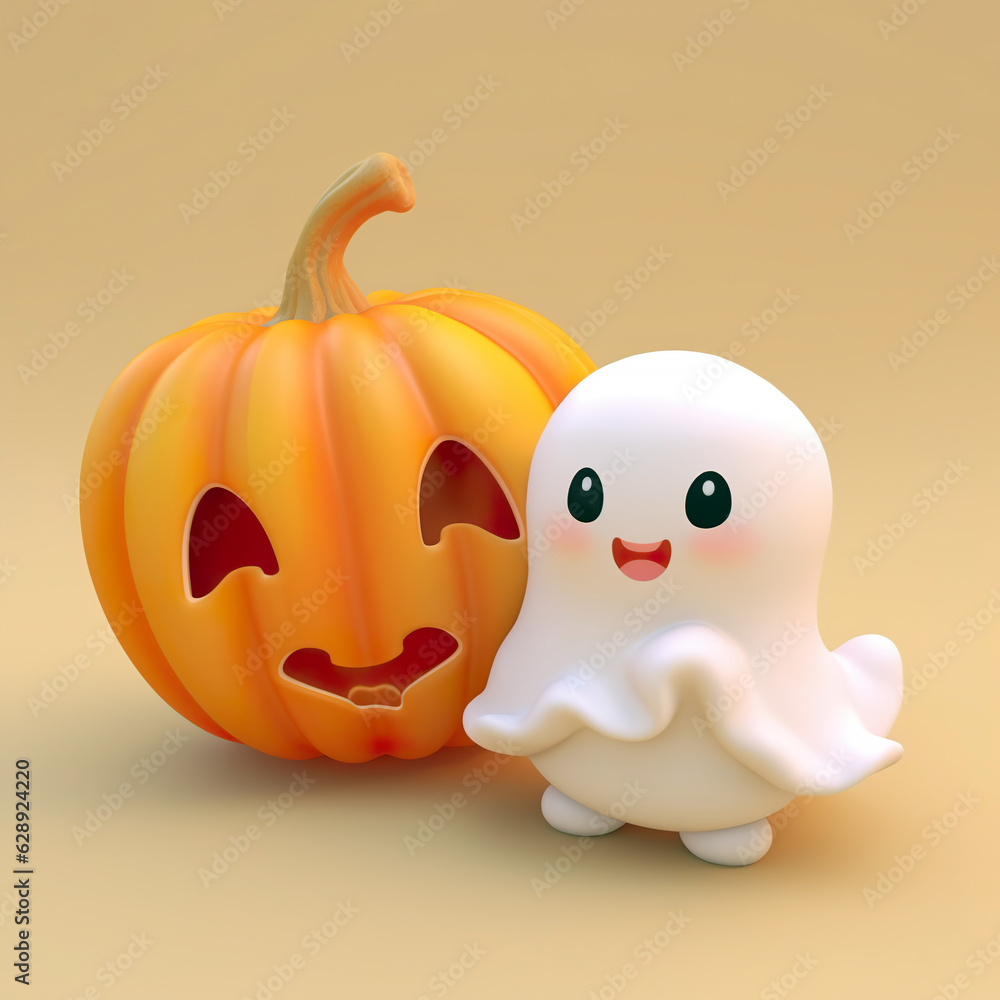 A cute little ghost and pumpkin A cute little ghost and pumpkin