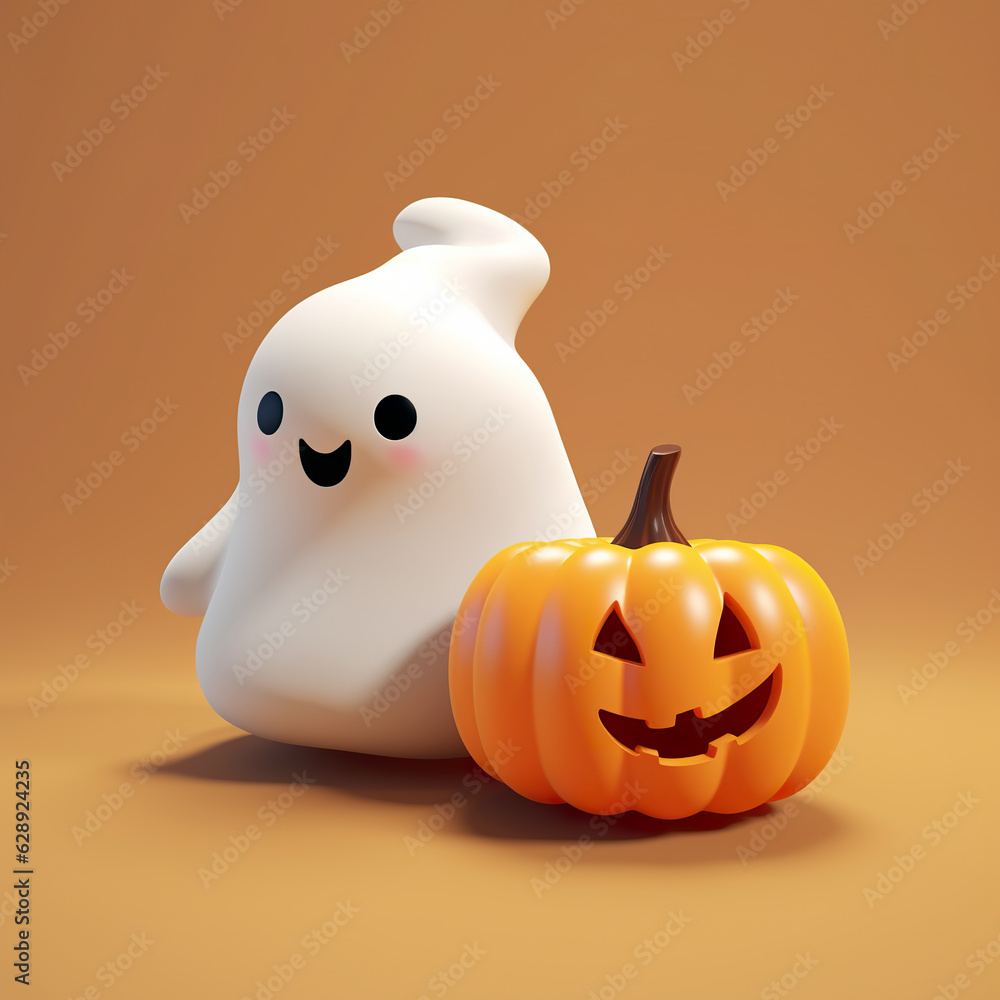 A cute little ghost and pumpkin A cute little ghost and pumpkin