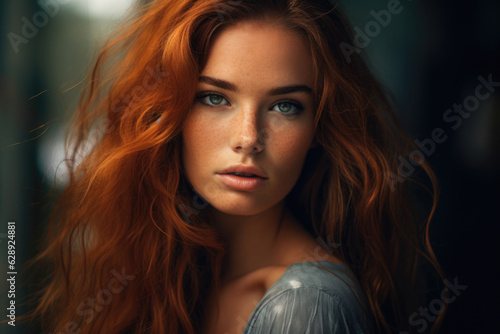 Elegant Redhead with Long Wavy Hair photo