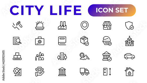 City life line icons, signs, Line Icon set.  Editable vector icon.