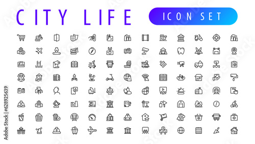 City life line icons, signs, Line Icon set. Editable vector icon.