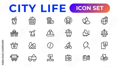 City life line icons, signs, line icon set, editable vector icon.