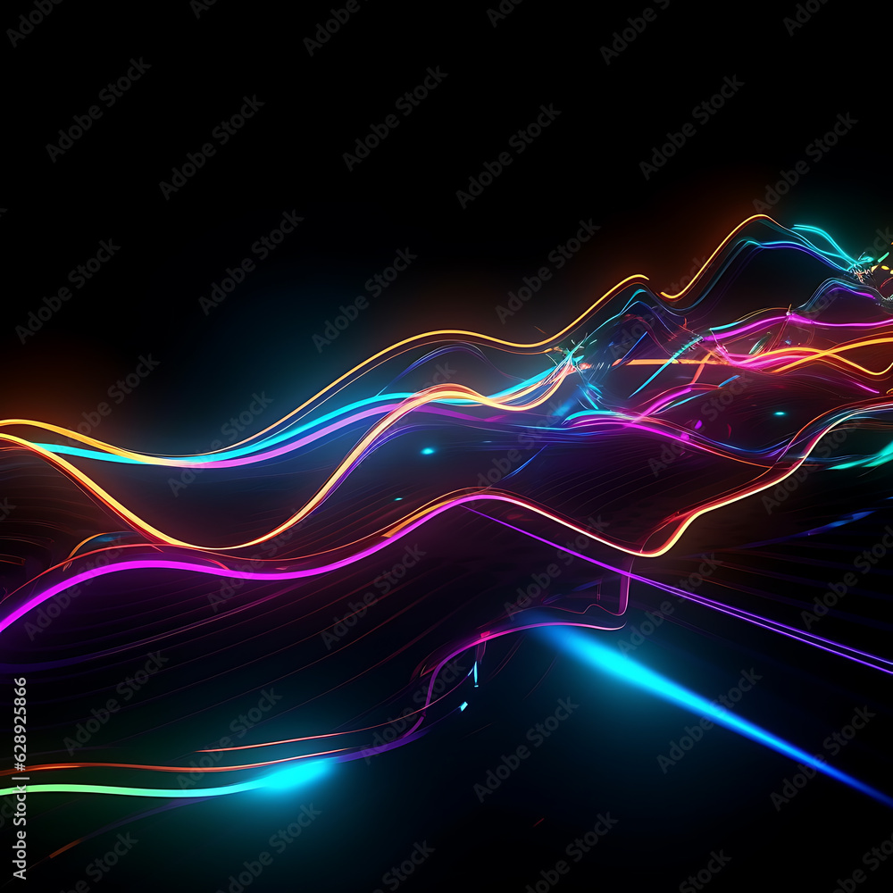 Naklejka premium Abstract background of futuristic corridor with purple and blue neon lights