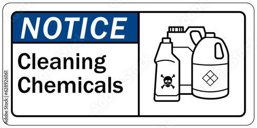Food safety sign and labels cleaning chemicals