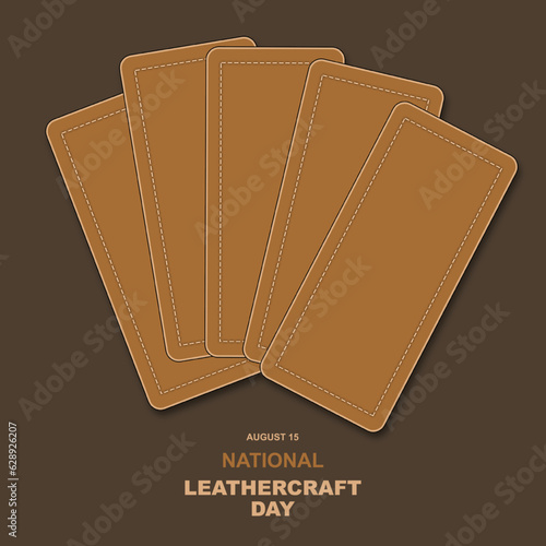 Vector illustration of five stitched pieces of leather isolated on background to celebrate National Leathercraft Day on August 15. Honor the art of leathercrafting, as well as the skill it takes.