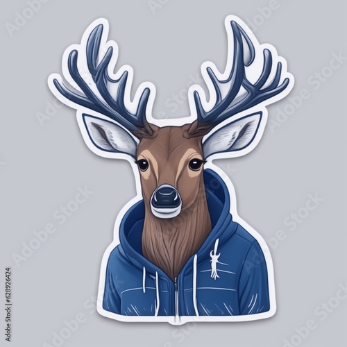 deer with navy hoodie, sticker cartoon on white background illustration © dian