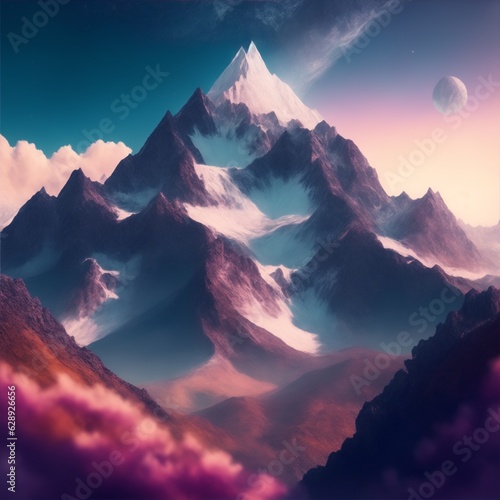 mountain peaks like a dream and surreal illustration